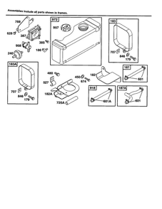 Fuel Tank Diagram and Parts List for 28B700-28B799 0001-0008-0009 Briggs and Stratton Engine